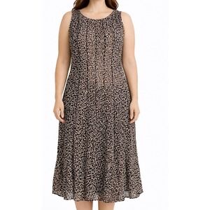 Z Studio Pleated Midi Dress Size 14 Black Cream Geometric Sleeveless Flowy Y2K